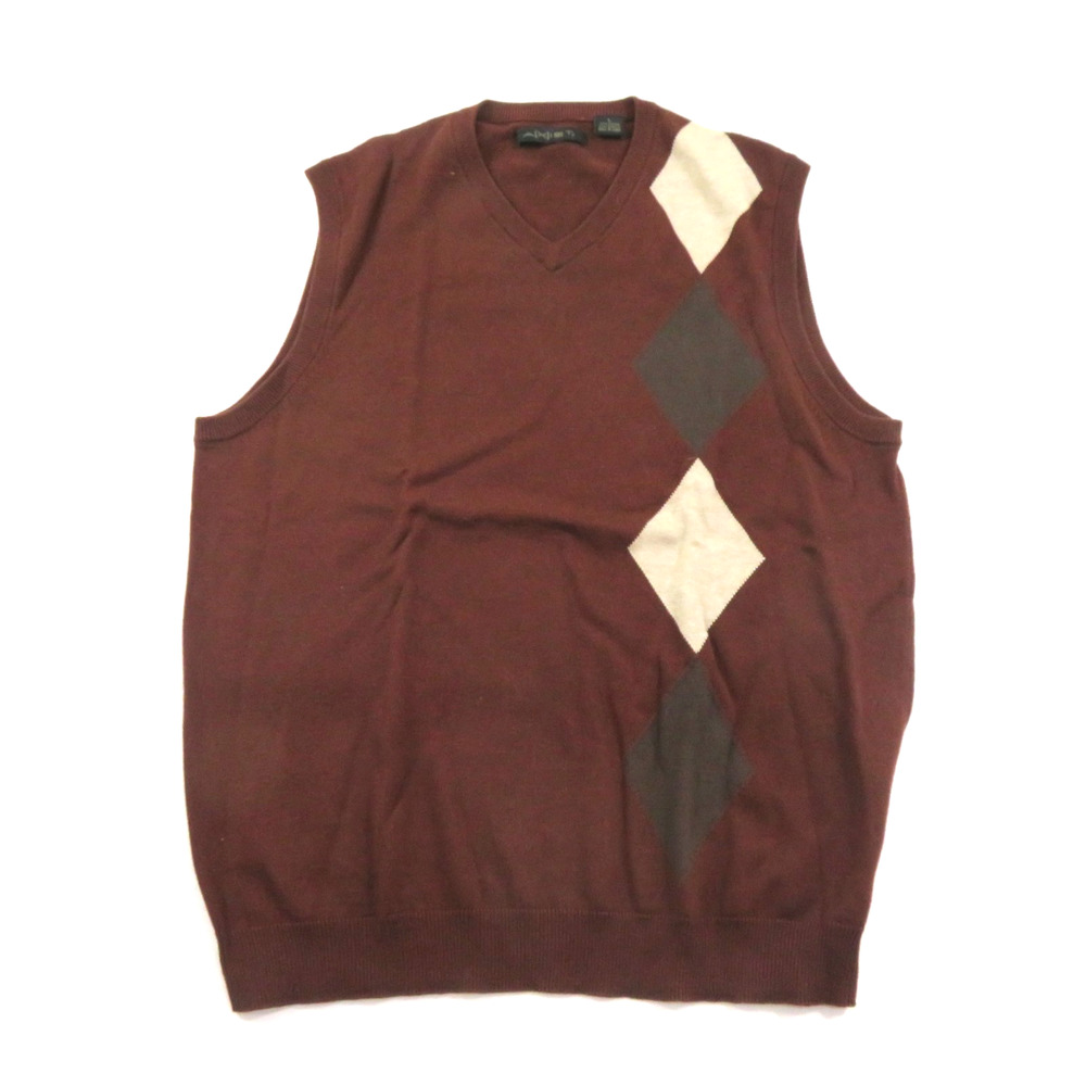 Sweater Vest Golf Argyle Style Front Burgundy Beige Brown V-Neck Axist Sz L